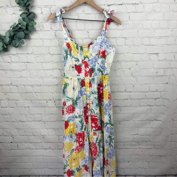 URBAN OUTFITTERS Positano Cotton Tie Shoulder Floral Midi Sundress size Medium - Picture 2 of 8